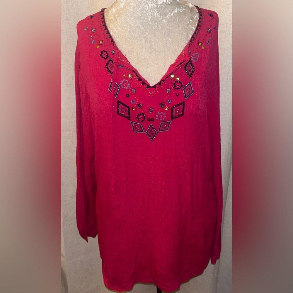 White Stag Pink Embellished Long Sleeve Blouse
